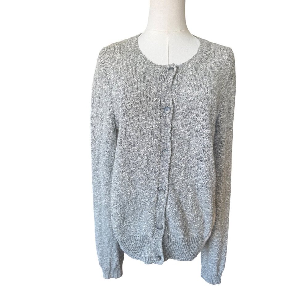 Theory Womens Textured Cotton Cardigan‎ Sweater Size L Office Preppy Academia